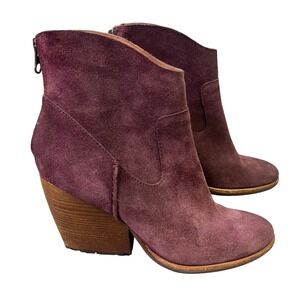 Kork-Ease Suede Leather Ankle Booties Wood Heel Purple Shoes Sz 7M Western Boho